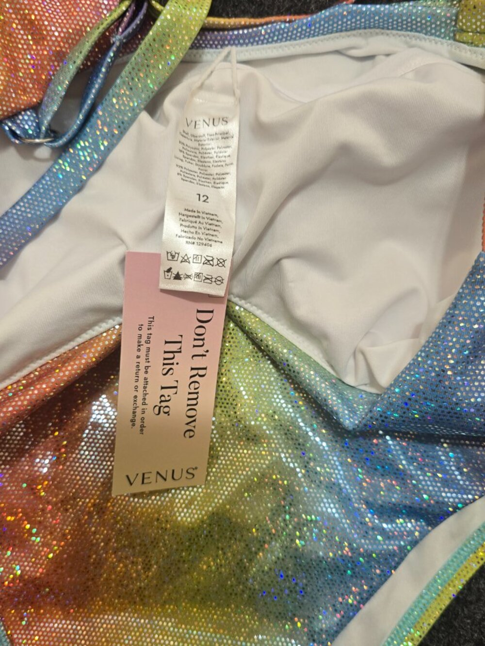VENUS NWT Size 12 Iridescent Rainbow One‑Piece Swimsuit Shiny Metallic Holograph - Picture 4 of 7